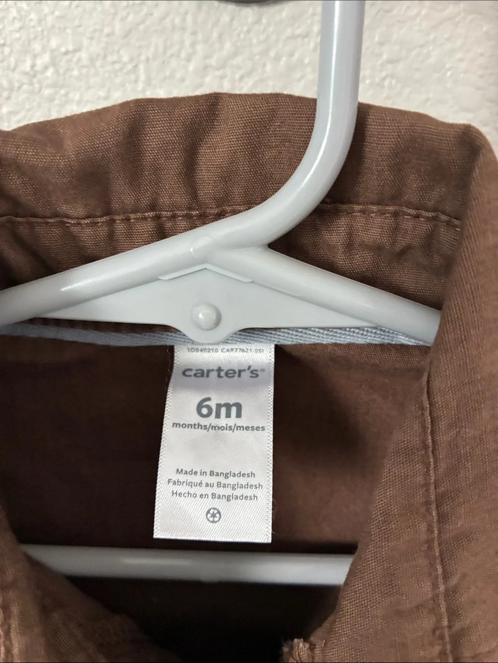 Carter's Brown Long-Sleeve Cotton Romper with Badge Patches